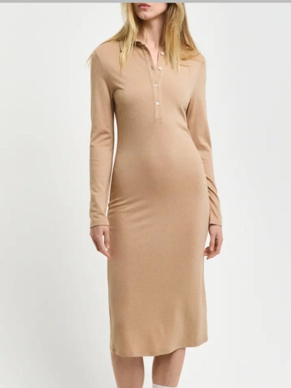 Gant ! Beige Slim Wool Jersey Midi Dress